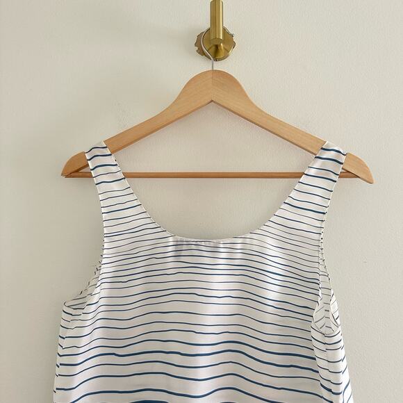 Theory Silk Striped Scoop Neck Painted Stripe Tank Top White/Blue M - Picture 10 of 10